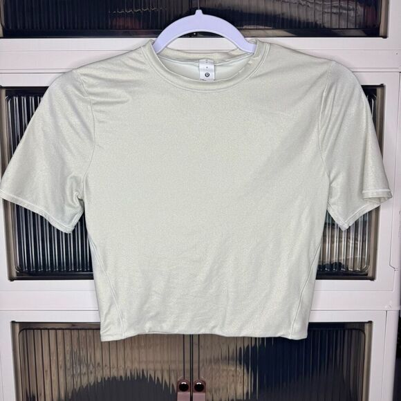 Lululemon Wundermost Soft Nulu Crewneck Cropped T-Shirt, Bone, *Shine, M, EUC - Picture 1 of 4